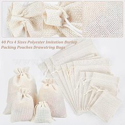 40Pcs 4 Sizes Polyester Imitation Burlap Packing Pouches Drawstring Bags&nbsp;ABAG-NB0001-66