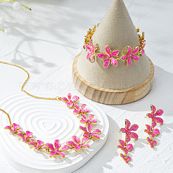 Flower Brass Enamel Pendant Necklace & Stud Dangle Earring & Link Bracelet&nbsp;FS-WG6CF2D-01