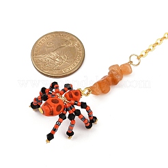 ハロウィーンをテーマにしたクモと頭蓋骨の染色された合成ターコイズとガラスシードビーズのペンダント装飾  天然のレッドアベンチュリンチップと真鍮のアズキチェーン付き  156mm  穴：17mm&nbsp;HJEW-MZ00282-04