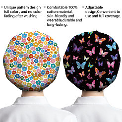 2Pcs 2 Styles Cotton Adjustable Printed Bouffant Hats Working Caps for Women Men&nbsp;AJEW-DR0002-52C
