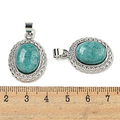 天然混合石オーバルペンダント  ラックメッキ真鍮宝石チャーム  プラチナ  27.5x19.5x8mm  穴：5x4mm&nbsp;G-B079-02P
