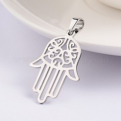 ハムサの手/ファティマの手/ミリアムの手 304 ステンレススチールペンダント  ミックスカラー  30.5x21.5x1mm  穴：4x6mm&nbsp;STAS-F016-18