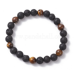 2Pcs 2 Styles Natural Lava Rock & Tiger Eye Round Beaded Stretch Bracelet Sets for Women Men&nbsp;BJEW-JB12248
