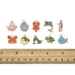 40個 10スタイル 海洋動物 合金エナメルペンダント  ライトゴールド  混合図形  13~23x9~16.9x1~1.1mm  穴：1.8mm  4個/スタイル&nbsp;ENAM-FS0003-31