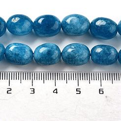 天然石マレーシアジェイドビーズ連売り  オーバル  染め  ドジャーブルー  11~13x9~10x8.5~10mm  穴：1mm  約16個/連  7.28~7.48インチ（18.5~19cm）&nbsp;G-P528-N08-01