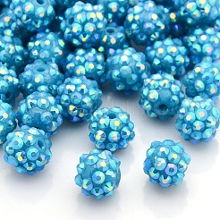 樹脂製ラインストーンビーズ  ABカラー  ラウンド  ディープスカイブルー  12x10mm  穴：2mm&nbsp;RESI-S256-12mm-SAB17