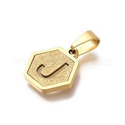 304ステンレススチールチャーム  18KGP本金メッキ  レターチャーム付き六角形  文字J  15x14x1.5mm  穴：3x5.5mm&nbsp;LS-STAS-H227-01G-J