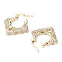 ひし形ハートクリアキュービックジルコニアフープピアス  女性のための真鍮のアクセサリー  16KGP本金メッキ  20.5x22x2mm  ピン：0.7~1x0.6mm&nbsp;EJEW-M216-10G