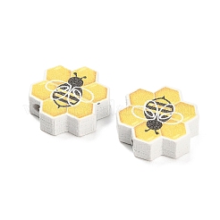 プリントウッドビーズ  ミツバチ  19.5x19.5x6mm  穴：2.5mm&nbsp;WOOD-D289-02G