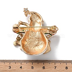 クリスマステーマのエナメルピン  バックパックの服のための軽い金色の合金ラインストーン  雪だるま  46.5x40mm&nbsp;JEWB-F034-01B