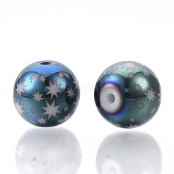 クリスマス電気めっきガラスビーズ  星柄丸  メッキグリーン  10mm  穴：1.2mm&nbsp;EGLA-R113-07E