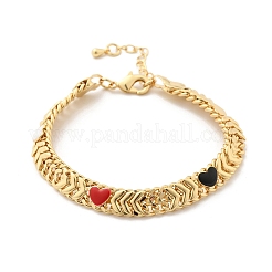 Brass Enamel Heart Links Bracelets for Women&nbsp;BJEW-B125-07G