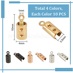 304ステンレススチールコードエンド  折りたたみ式カシメエンドパーツ  ミックスカラー  10x4mm  穴：1mm  内径：3.5mm  4色  10個/カラー  40個/箱&nbsp;STAS-UN0011-69
