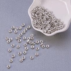 真鍮製ラインストーンスペーサービーズ  グレードA  ストレートフランジ  ロンデル  クリスタル  銀  5x2.5mm  穴：1mm  200個/箱&nbsp;RB-NB0001-10