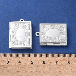 ラックメッキ真鍮製ロケットペンダント  長持ちメッキ  鉛フリー＆カドミウムフリー  楕円形の模様を持つ長方形  銀  26x19x5mm  穴：1.8mm  内径：15x10mm&nbsp;KK-F090-04S