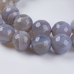 天然石縞瑪瑙/バンデットアゲートビーズ連売り  多面カット  ラウンド  ゲインボロ  10mm  穴：1.2mm&nbsp;G-G581-10mm-09