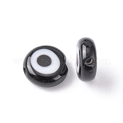 Handmade Evil Eye Lampwork Flat Round Bead Strands&nbsp;LAMP-L058-8mm-10