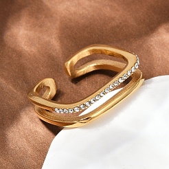 304 Stainless Steel Micro Pave Cubic Zirconia Cuff Rings&nbsp;RJEW-P153-02G