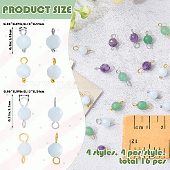 16Pcs 4 Styles March Birthstone Natural Aquamarine Round Bead Charms & Connector Charms&nbsp;PALLOY-SW00093