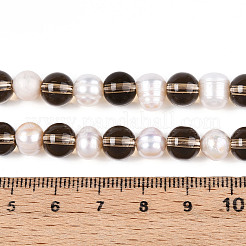 透明ガラスビーズ連売り  ラウンド＆ナゲット  天然養殖淡水パール  キャメル  7.5~8mm  穴：1.2mm  パール：6~8x6~10mm  穴：0.7mm  約27個/連  7.87~8.07インチ（20~20.5cm）&nbsp;PEAR-N019-07