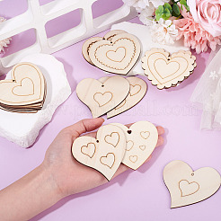 16Pcs 8 Styles Unfinished Wood Heart Pendants&nbsp;WOOD-TA0002-99
