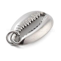 304ステンレスペンダント  丸カン付き  カウリシェル  ステンレス鋼色  18.7x12.5x3mm  穴：4mm&nbsp;STAS-L218-11P
