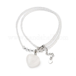 Natural Quartz Crystal Rock Crystal Heart Pendant Necklaces&nbsp;NJEW-G143-02I