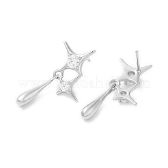 Rack Plating Brass Pave Cubic Zirconia Star with Teardrop Dangle Stud Earrings for Women&nbsp;EJEW-D059-25P