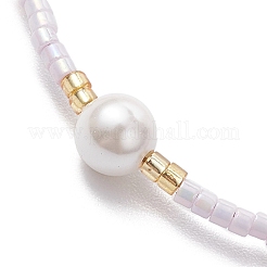 女性用ガラスシードビーズブレスレット  シェルパール＆真鍮ビーズ付き  ライラック  7-1/8インチ（18cm）&nbsp;BJEW-MZ00134-01