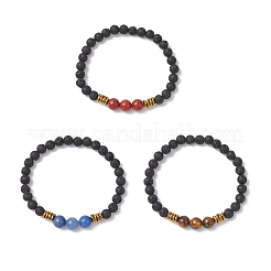 天然・合成宝石のラウンドビーズストレッチブレスレット（男性用、女性用）  内径：2-3/8インチ（6cm）  3個/セット&nbsp;BJEW-JB12263