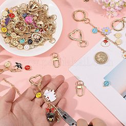 1袋のDIYキーホルダーキット  合金エナメルペンダント、スイベルクラスプ、カーブチェーン、オーバルリンクチェーン、ジャンプリング、プライヤー  ゴールドカラー  ミックスカラー  12~35x5~25x1~3mm  穴：1~3mm&nbsp;DIY-GL0007-19A