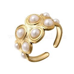 304 Stainless Steel with Imitation Pearl Cuff Open Rings for Women&nbsp;RJEW-Z144-01G-01