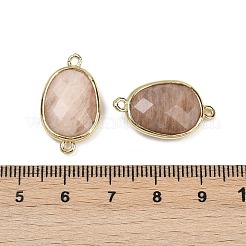 天然サンストーンのファセットコネクターチャーム  ラックメッキ真鍮楕円リンク  ゴールドカラー  22.5~23x13.5~14x6mm  穴：1.4mm&nbsp;G-K347-11G-01