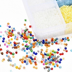 DIYジュエリー作成キット  丸いガラスシードビーズを含む  弾性水晶の線  ピンセット  はさみ  合金の留め金と鉄の指輪  ミックスカラー  ビーズ：19200個/セット&nbsp;DIY-YW0003-32A