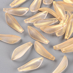 透明スプレー塗装ガラスペンダント  グリッターパウダー付き  艶消し  花弁  ゴールド  25.5x9x4mm  穴：1mm&nbsp;GLAA-S190-015I-01