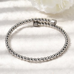 304ステンレススチール製ラウンドビーズバングル（女性用）  プラチナ  内径：2.32インチ（5.9cm）&nbsp;BJEW-D436-01P