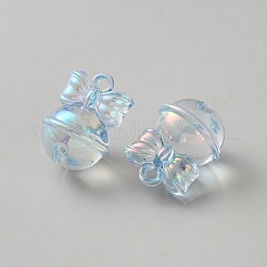 透明UVメッキアクリルパーツ  虹色の  ちょう結びの鐘  ライトシアン  24x17.5mm  穴：2.5mm&nbsp;TACR-TAC0001-10