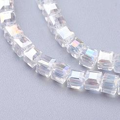 電気メッキガラスビーズセット  ABカラーメッキ  多面カット  キューブ  クリアAB  4~5x4~5x4~5mm  穴：1mm  98~100個/連  40~43cm&nbsp;EGLA-D018-4x4mm-01