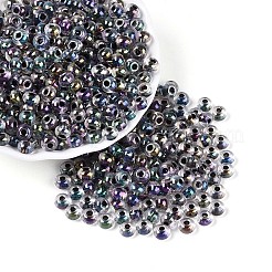 Fgb内側色透明ガラスシードビーズ  ロンデル  ブラック  6x4mm  穴：2mm  約2000個/450g&nbsp;SEED-T009-01A
