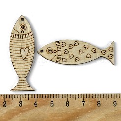 100個の木製ペンダント  魚のチャーム  ベージュ  49x15.5x2.4mm  穴：1.6mm  100個/セット&nbsp;WOOD-G020-11