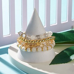 女性用クリスタルラインストーンをセットした4ピース4スタイルジェムストーン＆ブラスビーズストレッチブレスレット  内径：2-1/8インチ（5.5cm）  1個/スタイル&nbsp;BJEW-JB07884