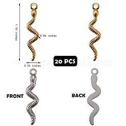 20個2スタイル304ステンレススチールペンダント  ヘビ  ゴールデン·ステンレス鋼色  28x6~6.5x1.5mm  穴：2mm  10個/スタイル&nbsp;STAS-SZ0002-10