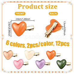 12色の鉄製ワニ口ヘアクリップ6個  樹脂と  ハート  ミックスカラー  24x38x15mm  2個/カラー&nbsp;PHAR-HY0001-08