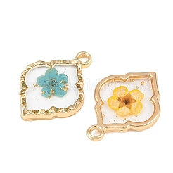アロイエポキシ樹脂ペンダント  内側のドライフラワーチャーム  ゴールドカラー  ミックスカラー  菱形  22.5x16x3mm  穴：2mm&nbsp;FIND-Z114-01G-01