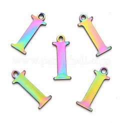 イオンプレーティング（IP）304ステンレススチールアルファベットチャーム  虹色  文字.i  12.5x4.5x1mm  穴：1mm&nbsp;STAS-H122-I-M