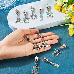 10Pcs 5 Styles Letter Synthetic Turquoise & Alloy Zipper Sliders&nbsp;HJEW-TAC0096