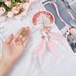 2Pcs 2 Style Brass Woven Web/Net with Feather Pendant Decorations&nbsp;HJEW-GF0001-37