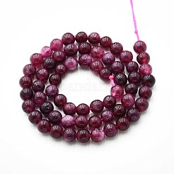 天然石クォーツビーズ連売り  染め  ラウンド  模造ガーネット  赤ミディアム紫  6~6.5mm  穴：0.9~1mm  約60~63個/連  14.96~15.35インチ（38~39cm）&nbsp;X-G-N355-6mm-46