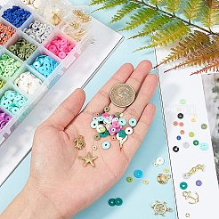 DIYジュエリーキット  手作りのポリマークレイビーズ連売り付き  アロイペンダントとカウリーシェルビーズ  ミックスカラー  218x11x30mm&nbsp;DIY-GA0001-21