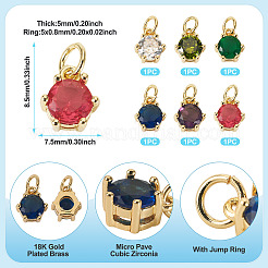 6Pcs 6 Colors Brass Pave Cubic Zirconia Pendants&nbsp;KK-TA0002-15